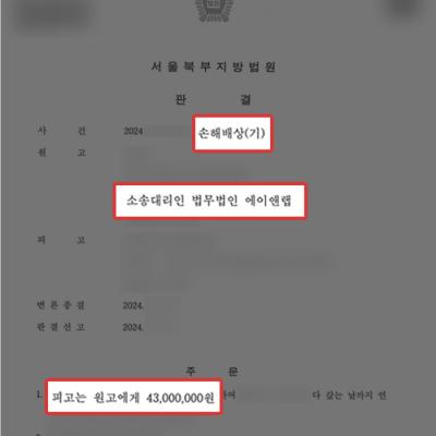 주식투자사기 당한 의뢰인 대리하여 손해배상금 4,300만원 전액 인용